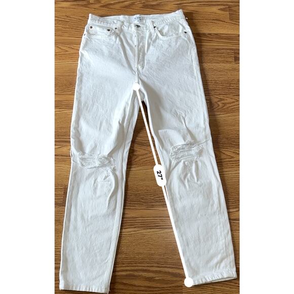 RE/done Originals 90s High Rise Ankle Crop Jeans In White Destroyed size 29 - Picture 2 of 11